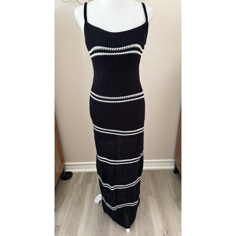 L*SPACE Heart To Heart Dress S/M Black Cream Crochet Knit Maxi NWOT